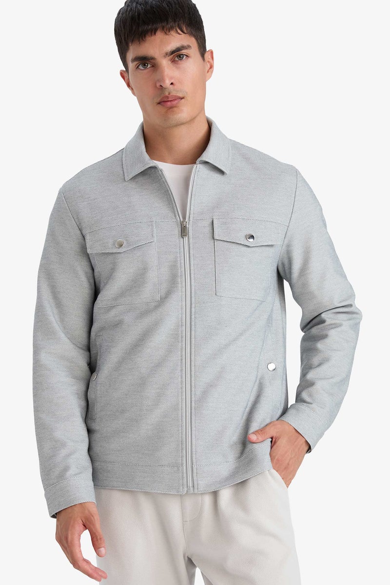 DeFacto Grey Man Slim Fit Zip-Up Lined Jacket Casual - Image 1